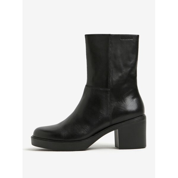 Cizme scurte negre din piele cu toc patrat Vagabond Tilda