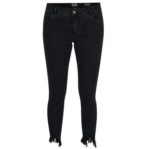 Blugi skinny negri cu franjuri ONLY Carmen
