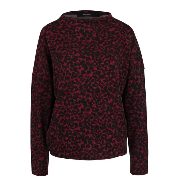 Pulover cu animal print bordo & negru si umeri cazuti - VERO MODA Savannah