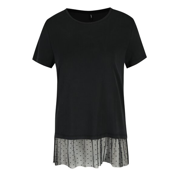 Tricou negru cu detaliu din plasa cu buline ONLY Mia