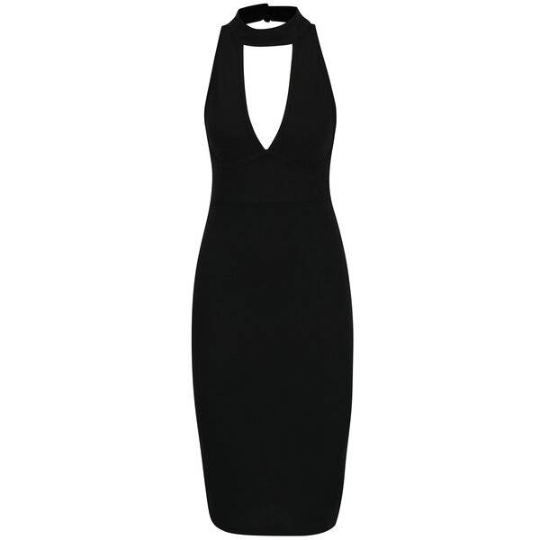 Rochie neagra fara maneci cu guler tip choker si spate gol Ax Paris