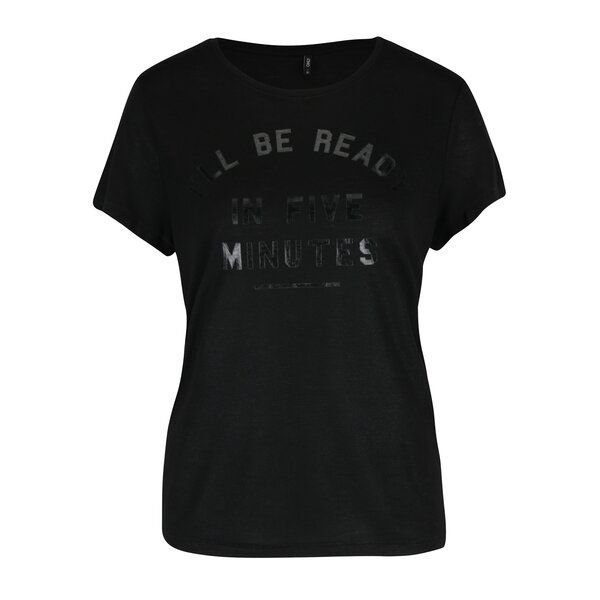 Tricou negru cu print text cu aspect lucios ONLY Shiny