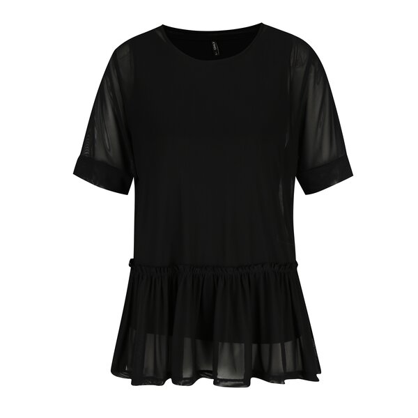 Tricou negru cu maneci transparente si volan ONLY Tribecca