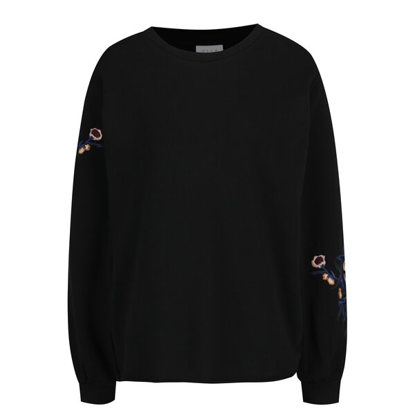 Pulover negru cu broderie florala VILA Smira