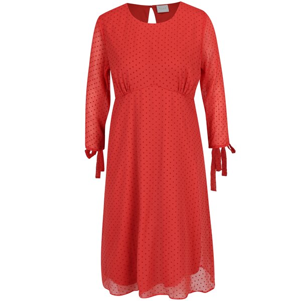 Rochie rosie cu maneci 3/4 si buline VILA Amo