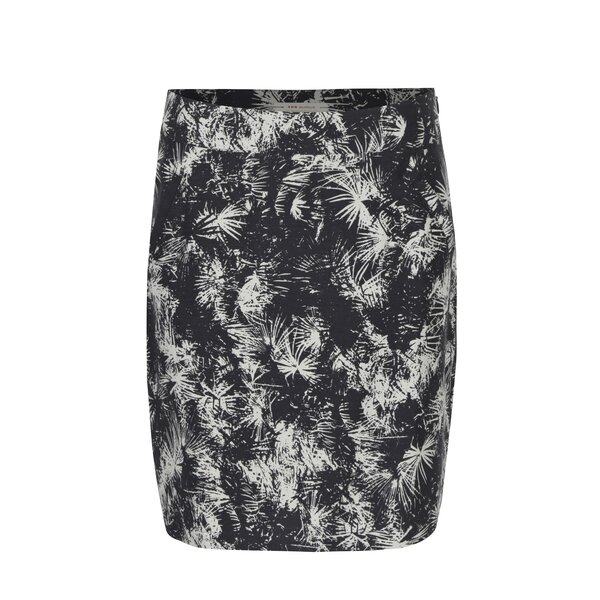 Fusta dreapta gri inchis&crem cu print abstract Skunkfunk