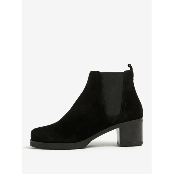 Botine chelsea negre din piele intoarsa si toc masiv - OJJU