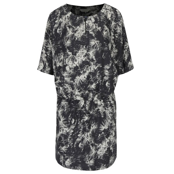 Rochie crem&gri inchis cu print abstract si maneci liliac Skunkfunk