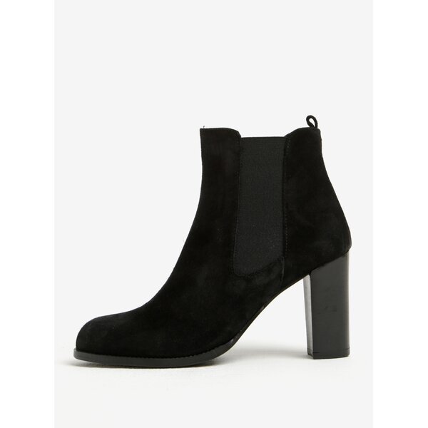 Botine chelsea negre din piele intoarsa si toc inalt - OJJU