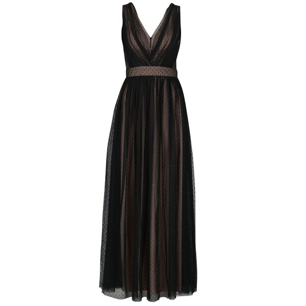 Rochie maxi negru&bej cu model buline Little Mistress