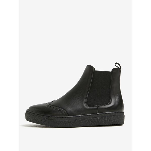 Botine chelsea negre din piele cu detaliu brogue OJJU