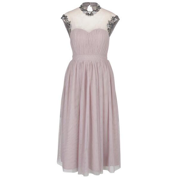 Rochie maxi roz prafuit din tul cu aplicatii decorative - Little Mistress