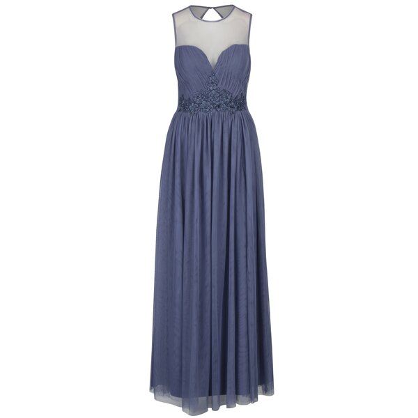 Rochie maxi albastra cu broderie florala Little Mistress