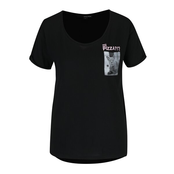 Tricou negru cu buzunar si print TALLY WEiJL