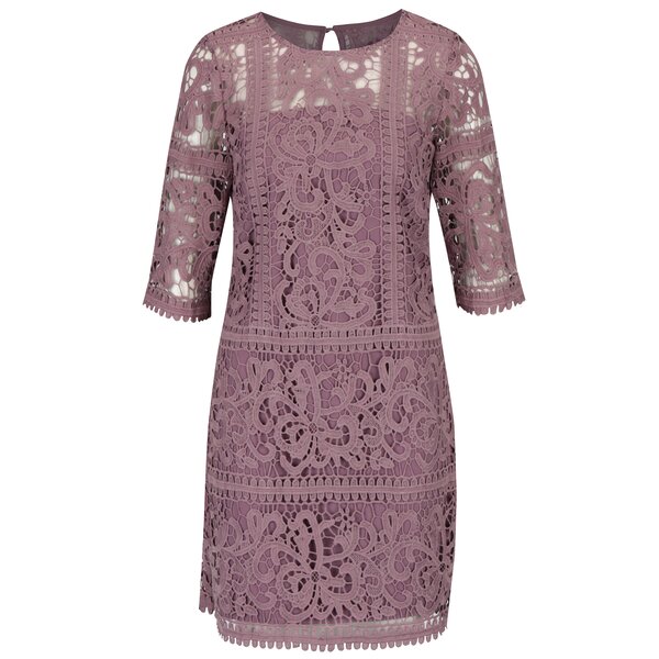 Rochie dreapta mov din dantela cu maneci 3/4 Little Mistress