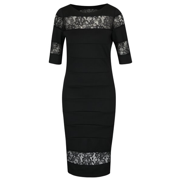 Rochie neagra cu detalii translucide din dantela Paper Dolls