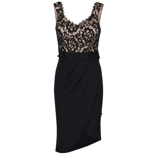 Rochie neagra asimetrica din dantela Little Mistress