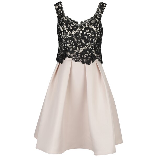Rochie negru&bej din tafta si dantela Little Mistress