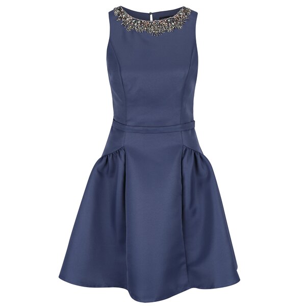 Rochie albastru inchis cu detaliu colier din margele Little Mistress