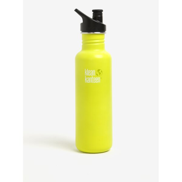 Recipient verde neon de apa din otel inoxidabil cu capac infiletabil si mustiuc Klean Kanteen Classic 800 m