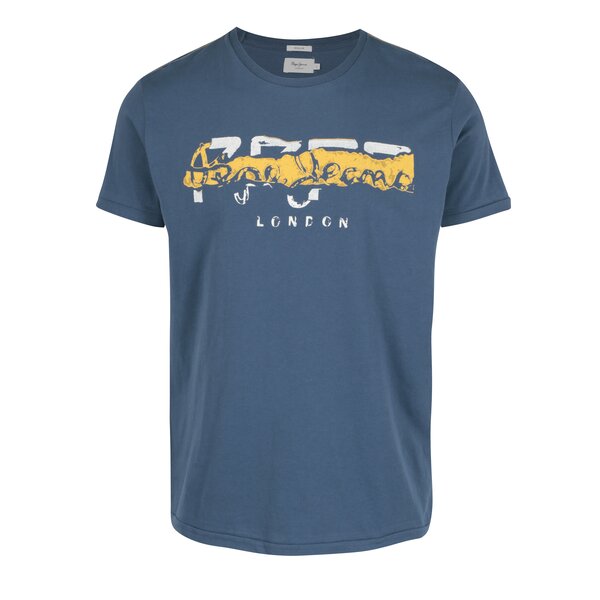 Tricou albastru&galben cu print logo Pepe Jeans MAIDEN