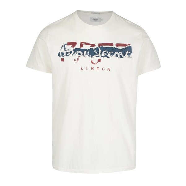 Tricou crem cu print logo rosu&albastru Pepe Jeans MAIDEN