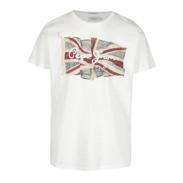 Tricou crem cu print logo Pepe Jeans FLAG TEE