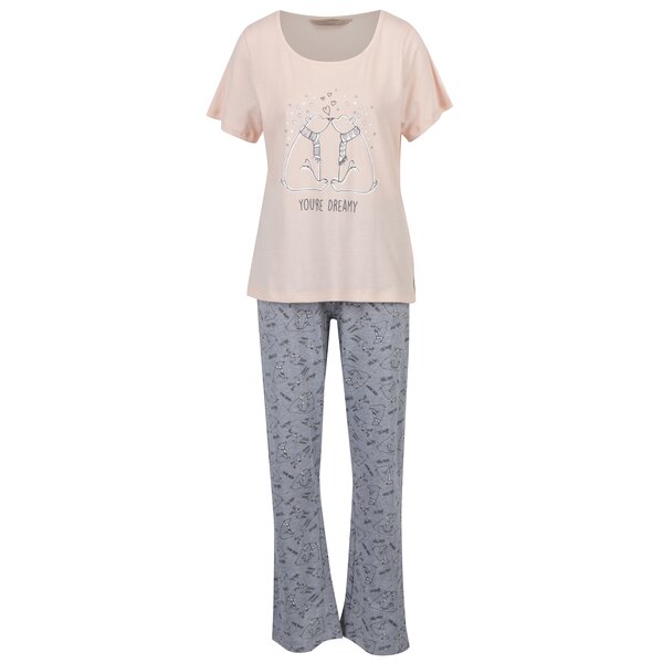 Set pijama roz&gri cu print ursuleti Dorothy Perkins