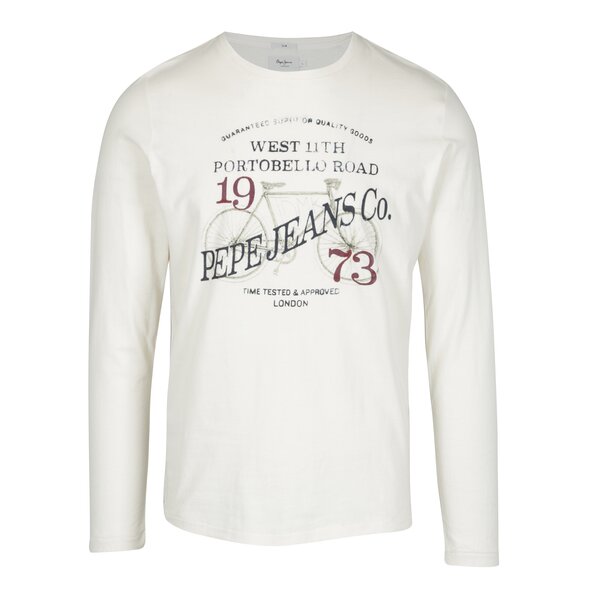 Bluza slim crem cu print inscriptie Pepe Jeans AVENUE