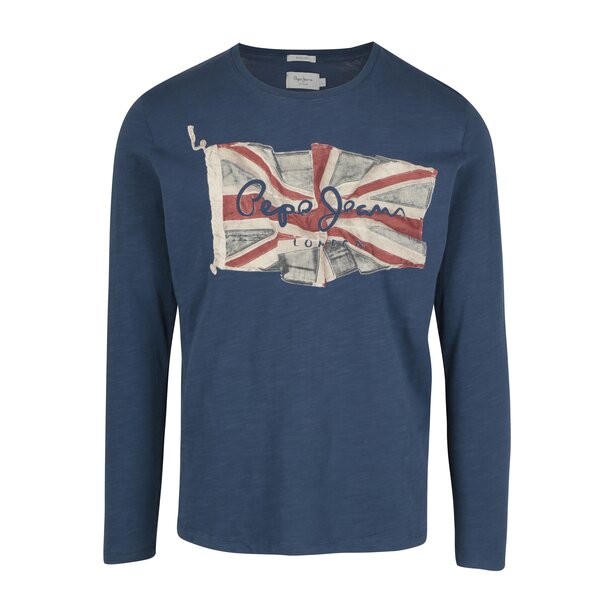 Bluza bleumarin cu print logo - Pepe Jeans FLAG TEE