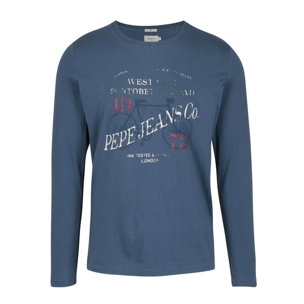 Bluza slim albastra cu print inscriptie Pepe Jeans AVENUE