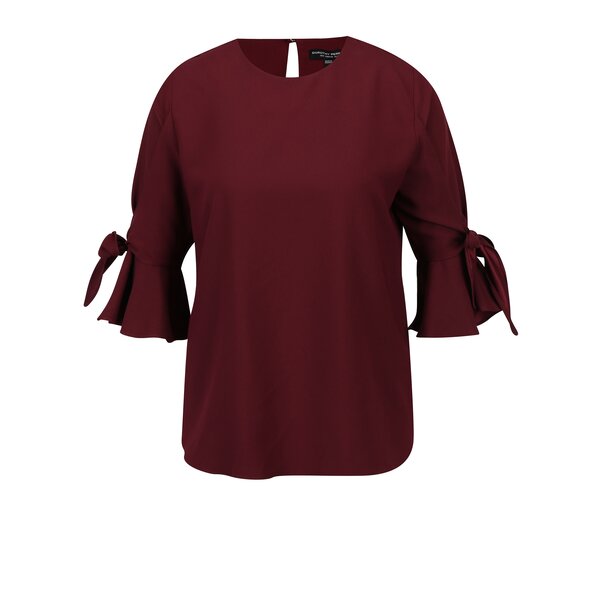 Bluza bordo cu maneci cu volane si funde Dorothy Perkins