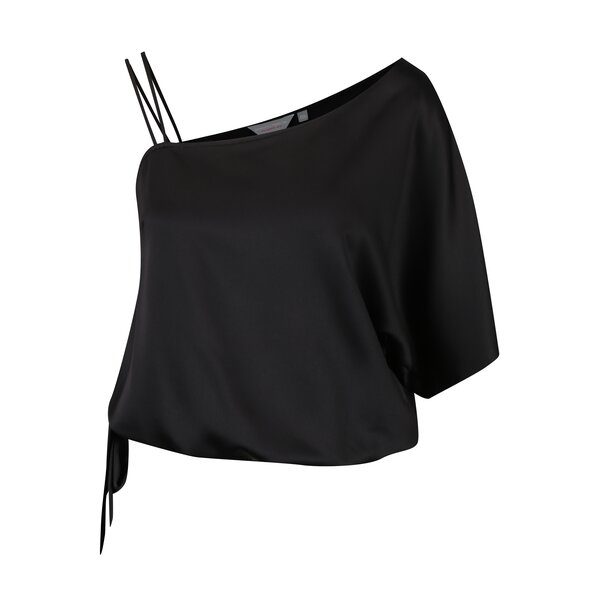 Bluza asimetrica neagra cu umar expus si maneca liliac Dorothy Perkins Petite