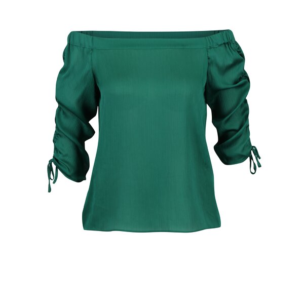 Bluza verde cu umeri expusi si maneci cu fonseuri Dorothy Perkins Petite