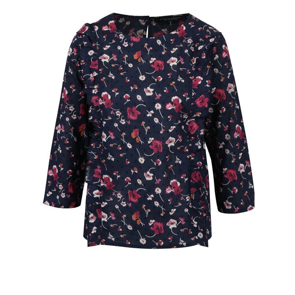 Bluza bleumarin cu print floral si volane frontale Dorothy Perkins