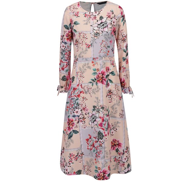 Rochie roz cu print floral si maneci lungi Dorothy Perkins
