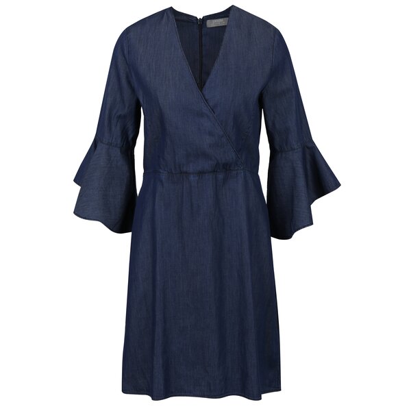 Rochie din denim cu maneci clopot si decolteu suprapus Dorothy Perkins