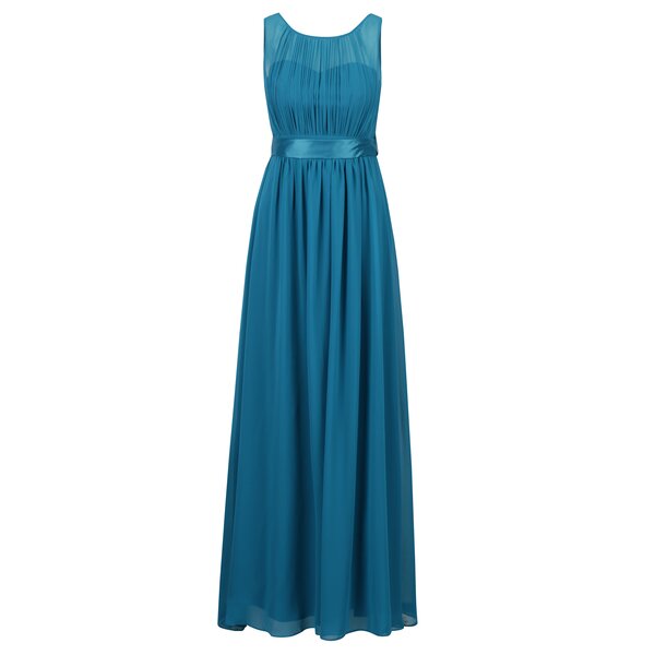 Rochie maxi turcoaz din voal cu funda in talie Dorothy Perkins