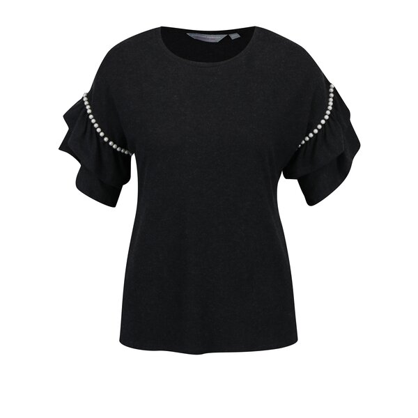 Tricou gri inchis melanj cu volane Dorothy Perkins Petite