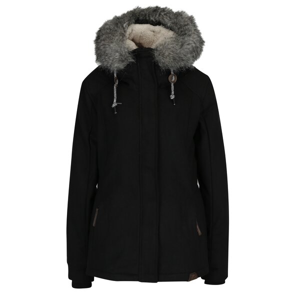 Geaca neagra cu gluga si blana artificiala de iarna pentru femei - Ragwear Winny