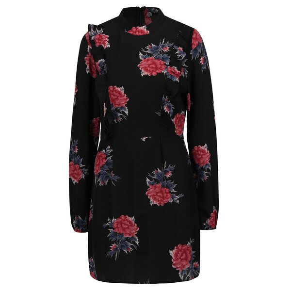 Rochie neagra cu print floral si volane AX Paris