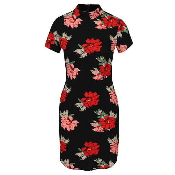 Rochie neagra cu print floral cu guler inalt AX Paris
