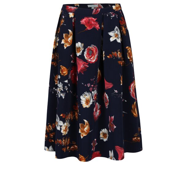 Fusta cu pliuri bleumarin cu print floral Fever London Elodie