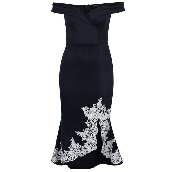 Rochie asimetrica albastru inchis&alb cu dantela si umeri expusi AX Paris
