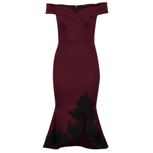 Rochie asimetrica bordo&negru cu dantela si umeri expusi AX Paris