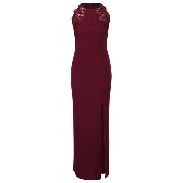 Rochie maxi bordo cu dantela si slit lateral AX Paris