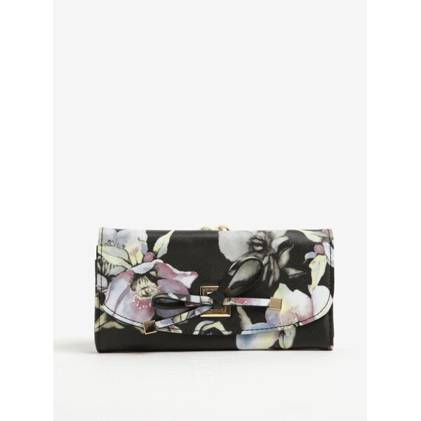 Portofel negru cu print floral si detalii aurii - LYDC