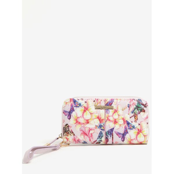 Portofel cu print floral roz & galben si compartimentare eficienta