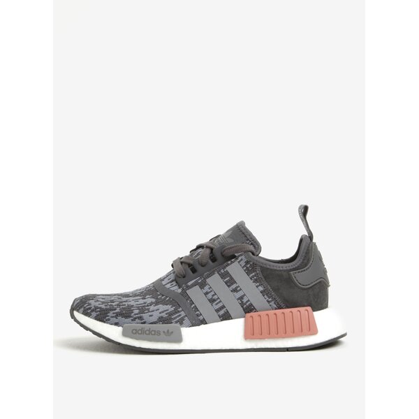 Pantofi sport gri cu aplicatie de piele intoarsa pentru femei adidas Originals NMD R1
