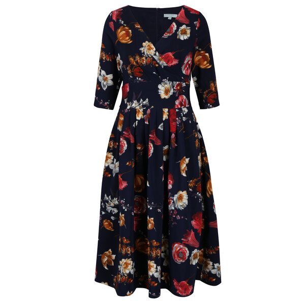 Rochie clos cu decolteu suprapus si print floral Fever London Elodie